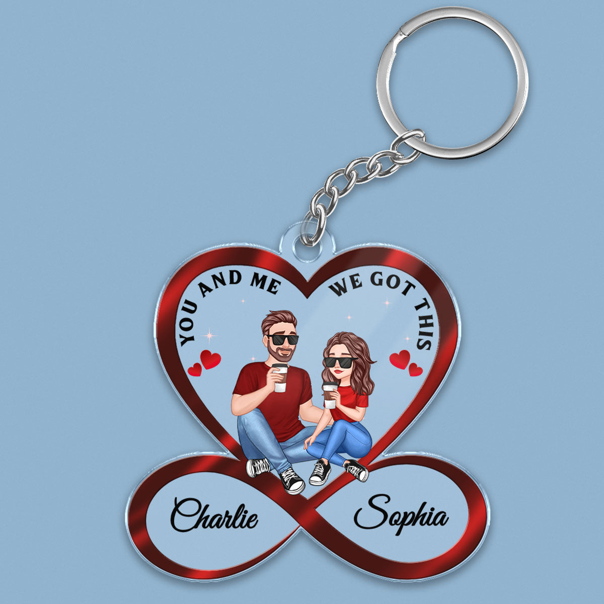 Infinity Heart Cartoon Couple Sitting Anniversary Gift For Him Gift For Her Personalized Acrylic Keychain