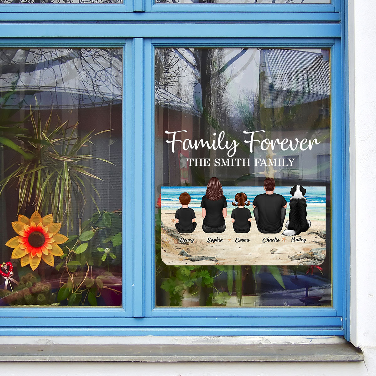 Retro Vintage Family Sitting Beach Landscape Personalized Decal