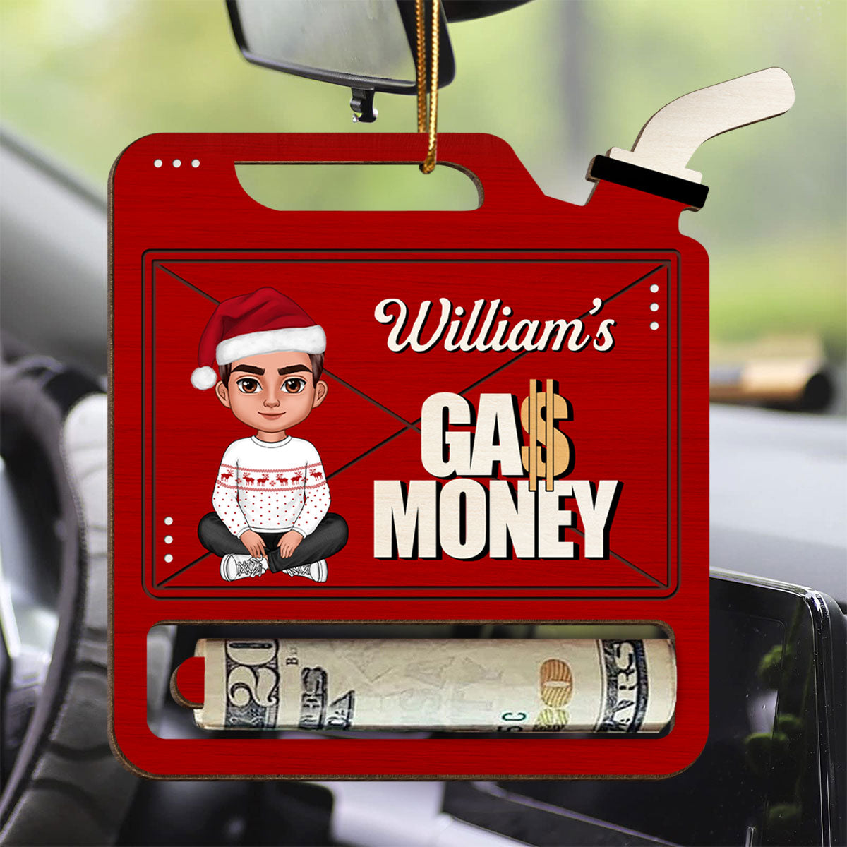 Gas Can Shaped Personalized Gas Money Wooden Holder Ornament, Unique Christmas Gift For Teenage Driver, Funny 16 Birthday Gift
