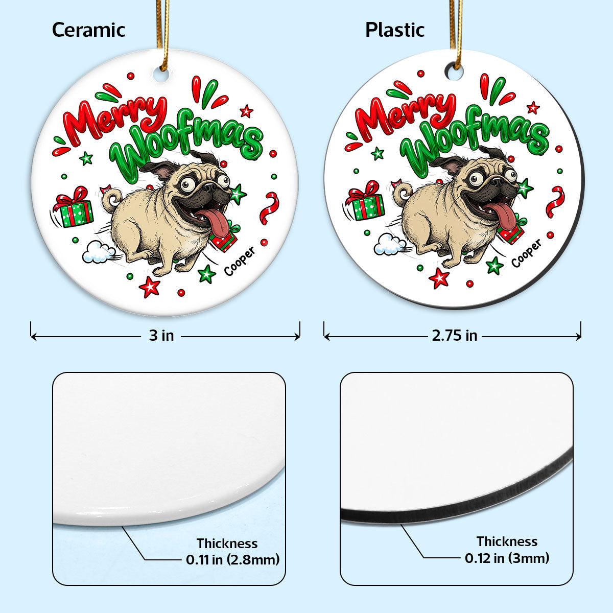 Merry Zoomies Quirky Dog Portrait From Your Custom Pet Photo - Personalized Ceramic Ornament - Funny Christmas Gift For Dog Lover