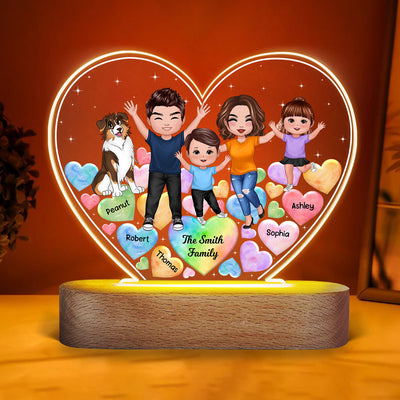 Happy Doll Family Hearts In Heart Personalized Heart Acrylic LED Night Light