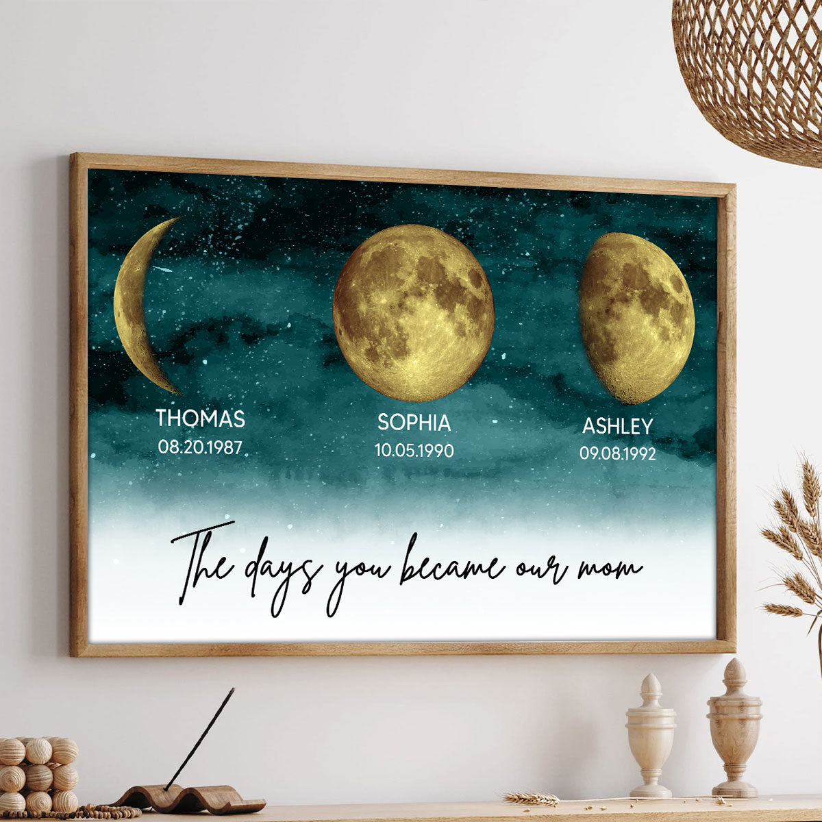 Starry Night The Days You Became My Mom Custom Gold Birthday Moon Phase Personalized Poster, Gift