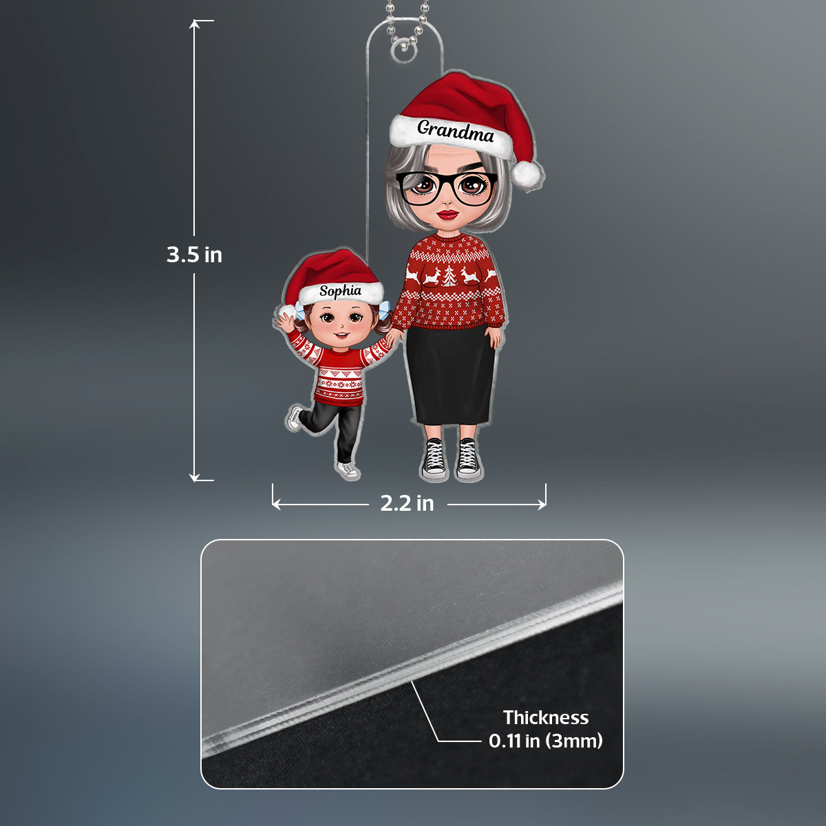 Old Grandma Standing With Grandkid Christmas Gift Personalized Acrylic Ornament