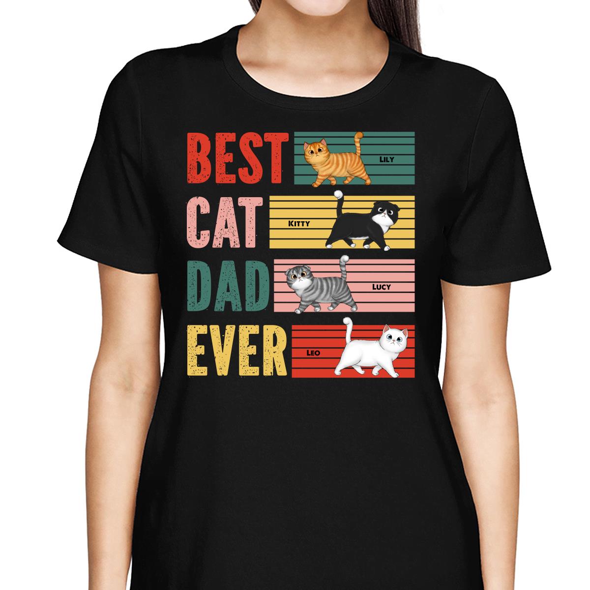 Retro Best Cat Dad Ever Walking Fluffy Cats Personalized Shirt