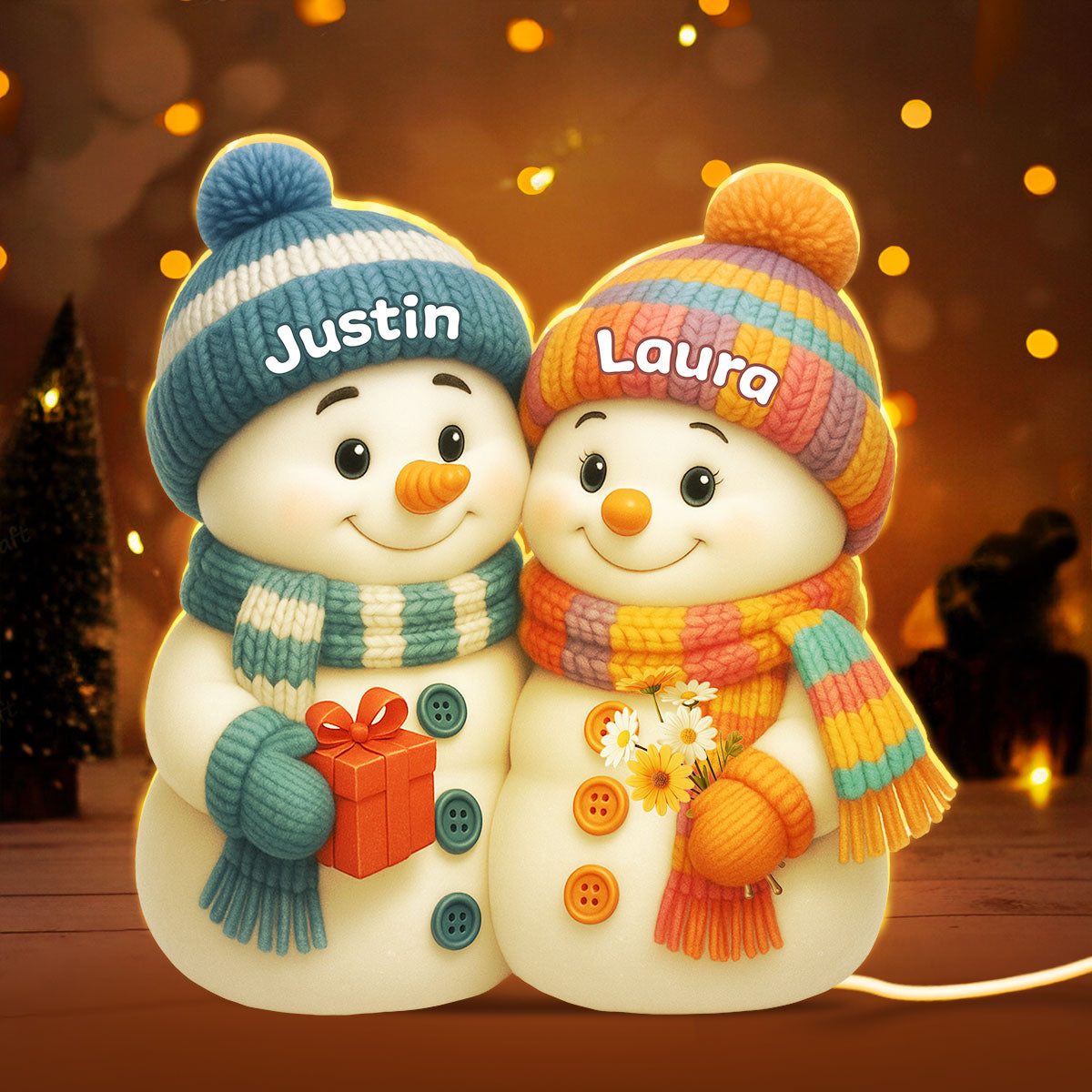 Snowman Couple Hugging - Personalized Light Box - Heartwarming Christmas Gift for him, Gift for her