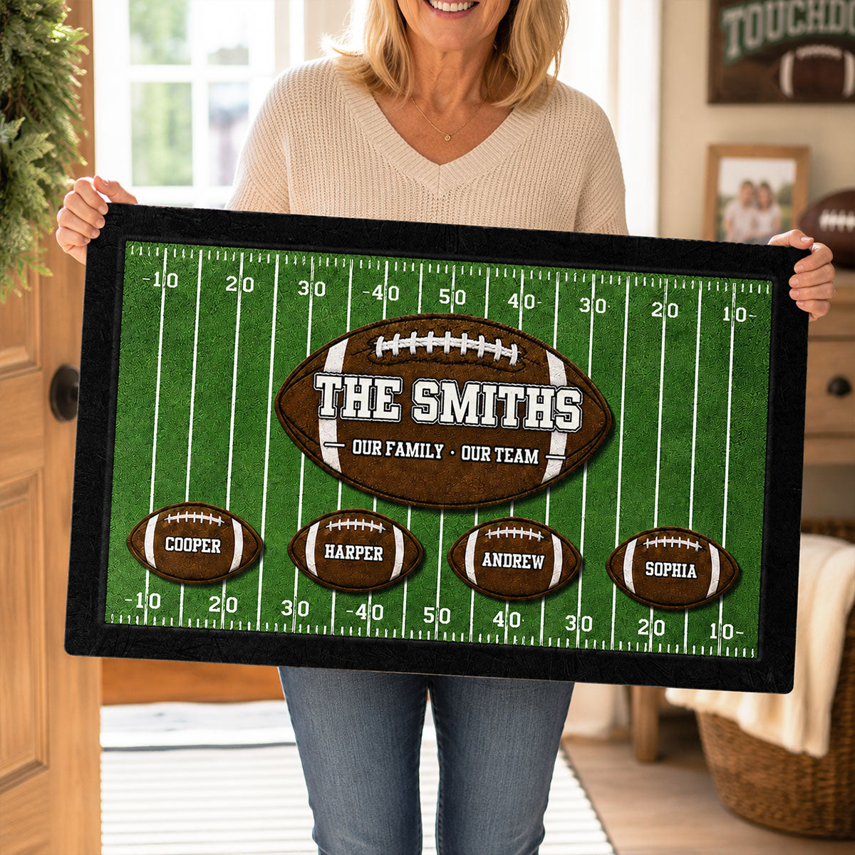 Our Family Our Team Football - Personalized Doormat - Gift for Football Families