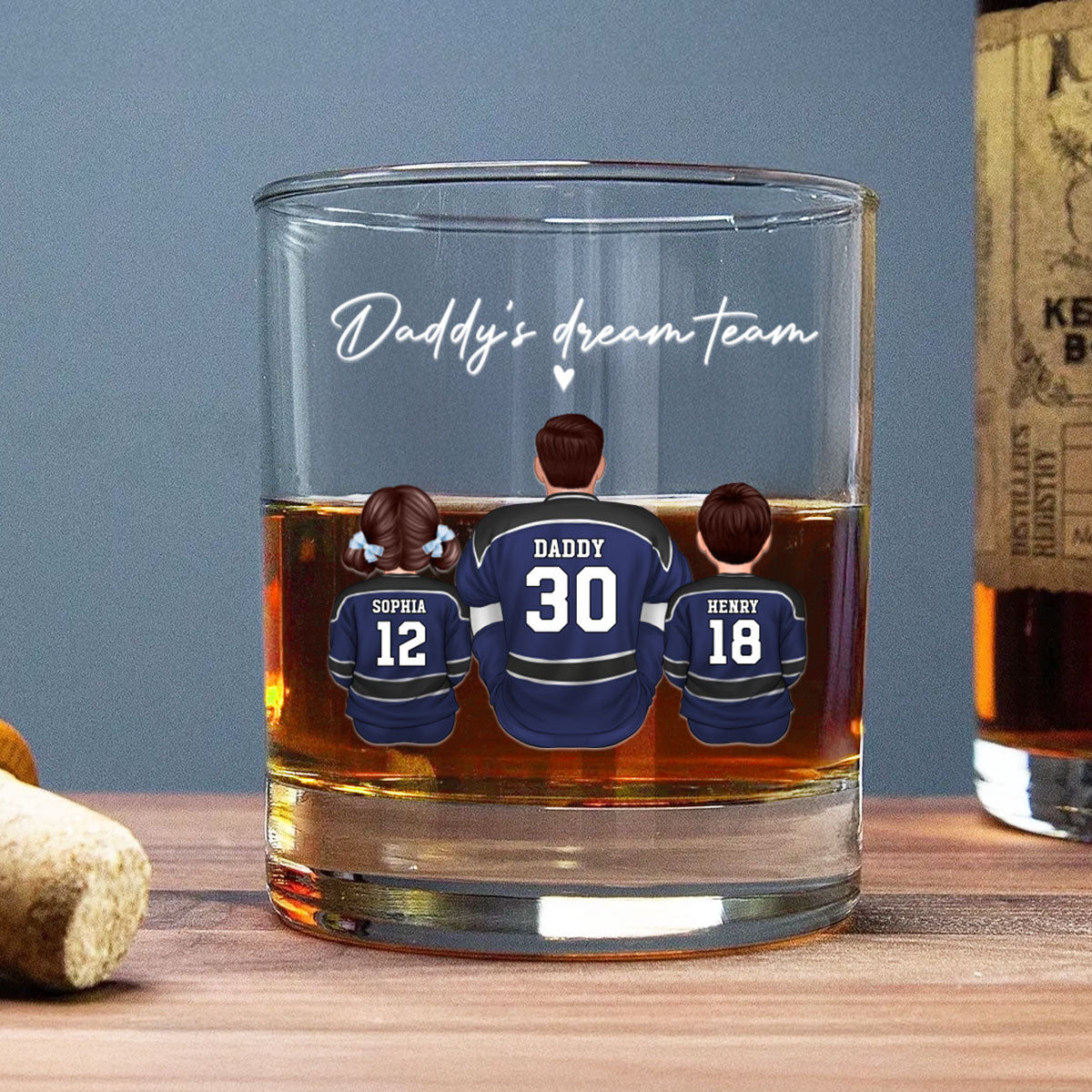 Hockey Daddy's Dream Team Personalized Wine Glass, Father's Day Gift for Hockey Dads