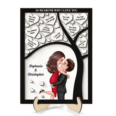Reasons I Love You Couple Under Tree Hearts Personalized 2-layer Wooden Plaque