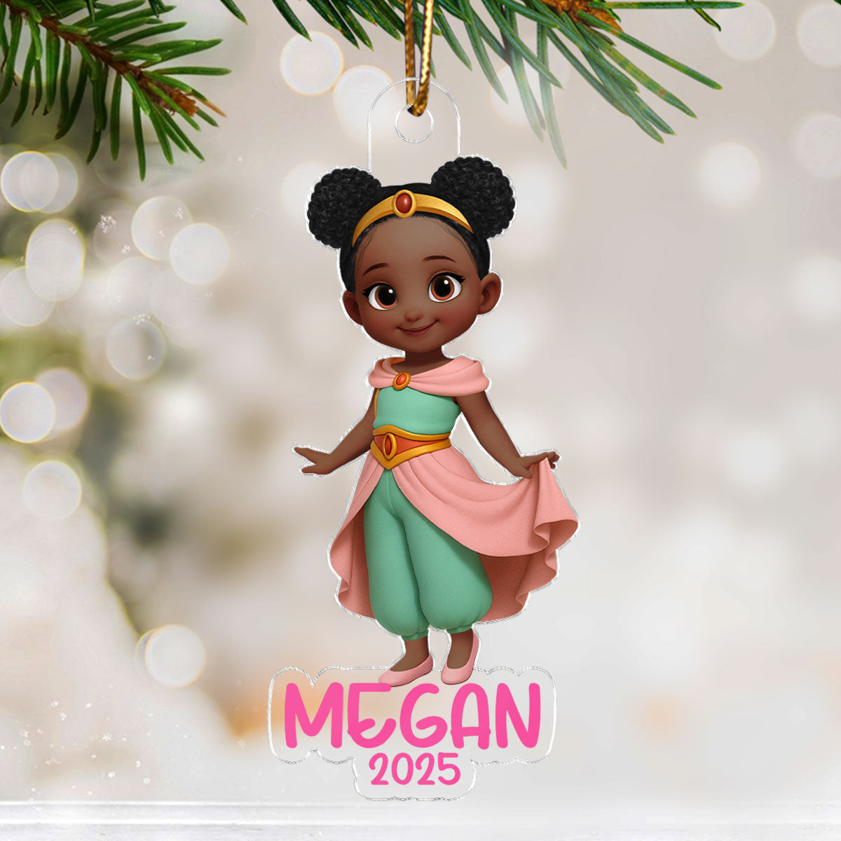 3D Effect Princess Personalized Acrylic Ornament, Christmas Gift for Kid Girls
