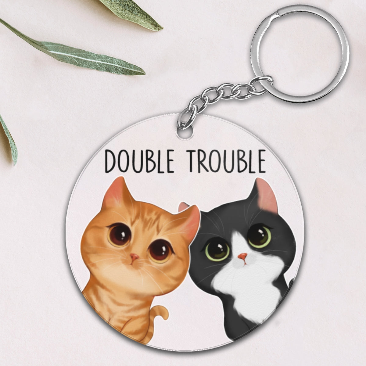Double Trouble Watercolor Cute Cats Gift For Cat Lovers Personalized Acrylic Keychain