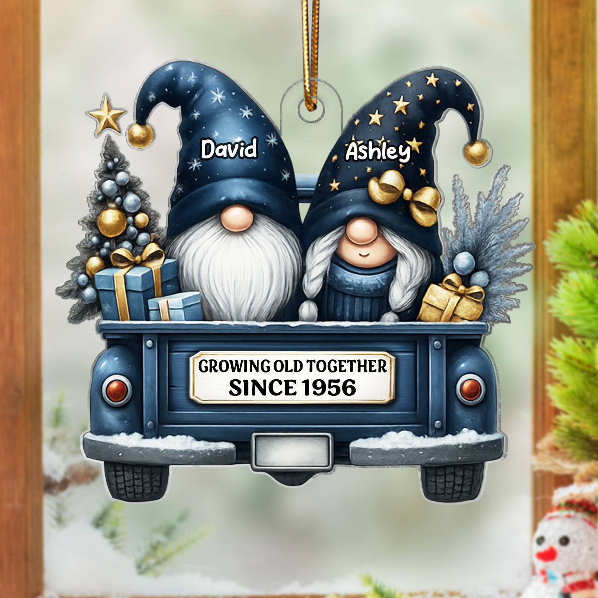 Gnome Couple Growing Old Together - Personalized Acrylic Ornament - Heartfelt Gift For Couple, For Him, For Her, Husband, Wife
