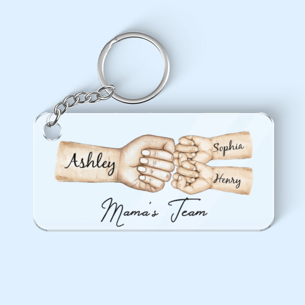Mama's Team Fist Bump Personalized Acrylic Keychain, Gift For Mom, Grandma