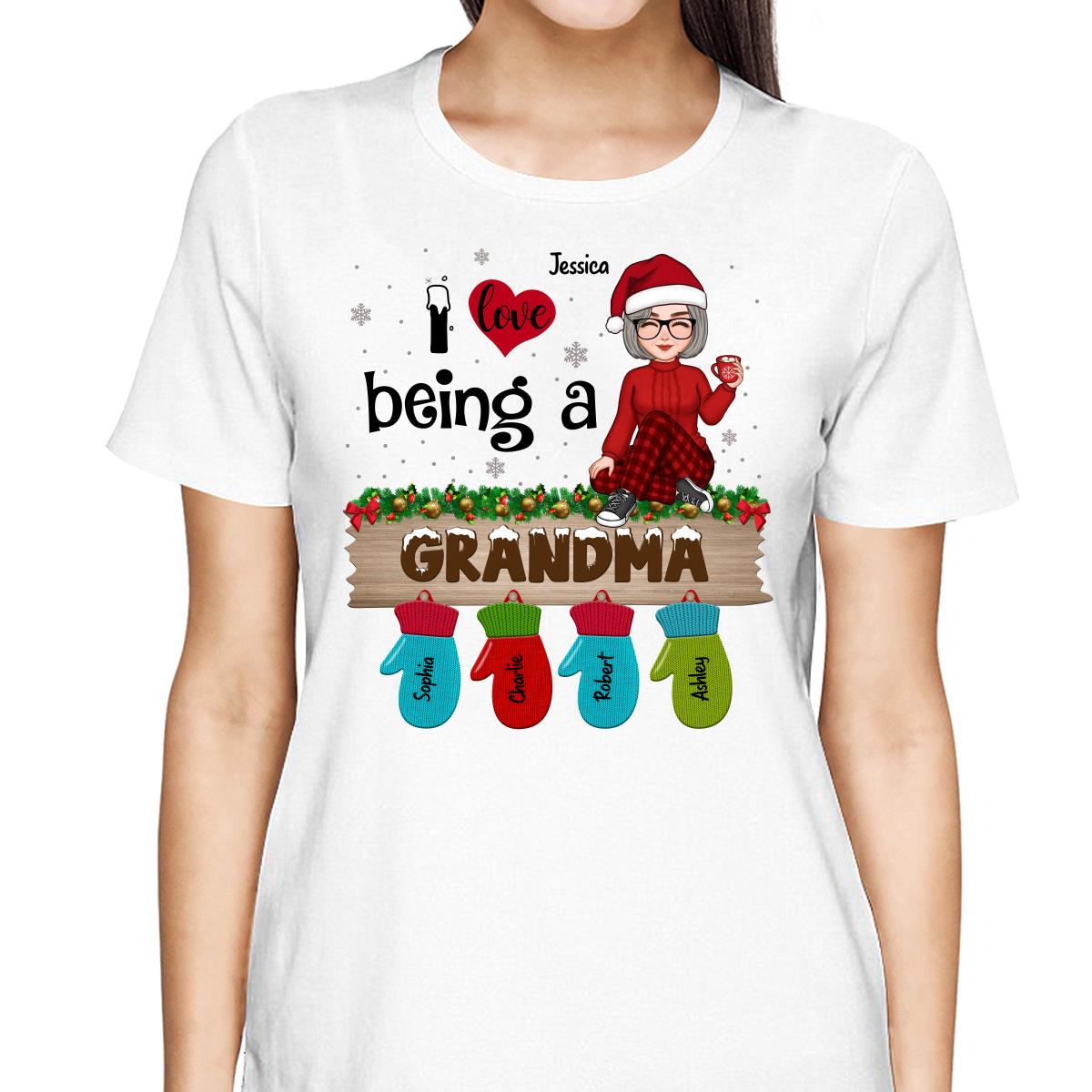 Love Being Grandma Mom Christmas Gloves Kids Names Personalized Shirt
