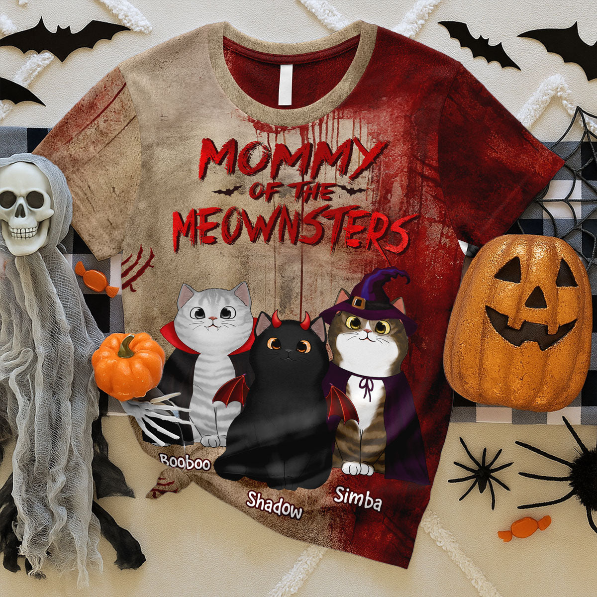 Halloween Horror Theme Cat Mom Cat Dad Of Meownsters Personalized 3D Shirt