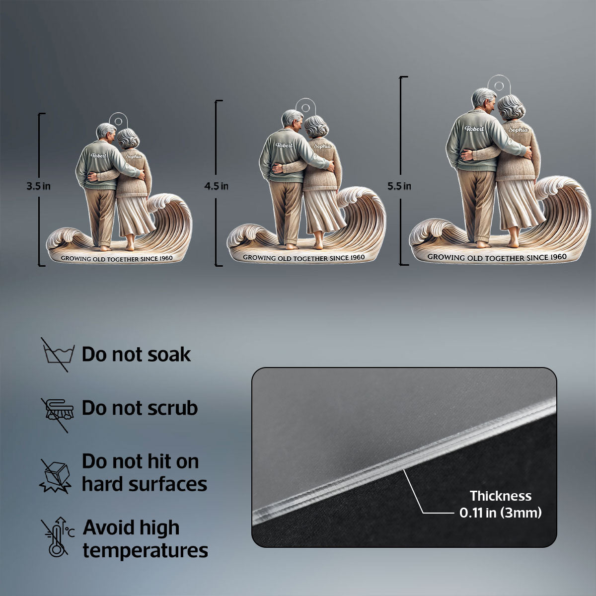 3D Effect Old Couple Embracing Walking Together On The Beach Personalized Car Hanger Ornament, Heartfelt Gift For Couple, For Him, For Her, Husband, Wife