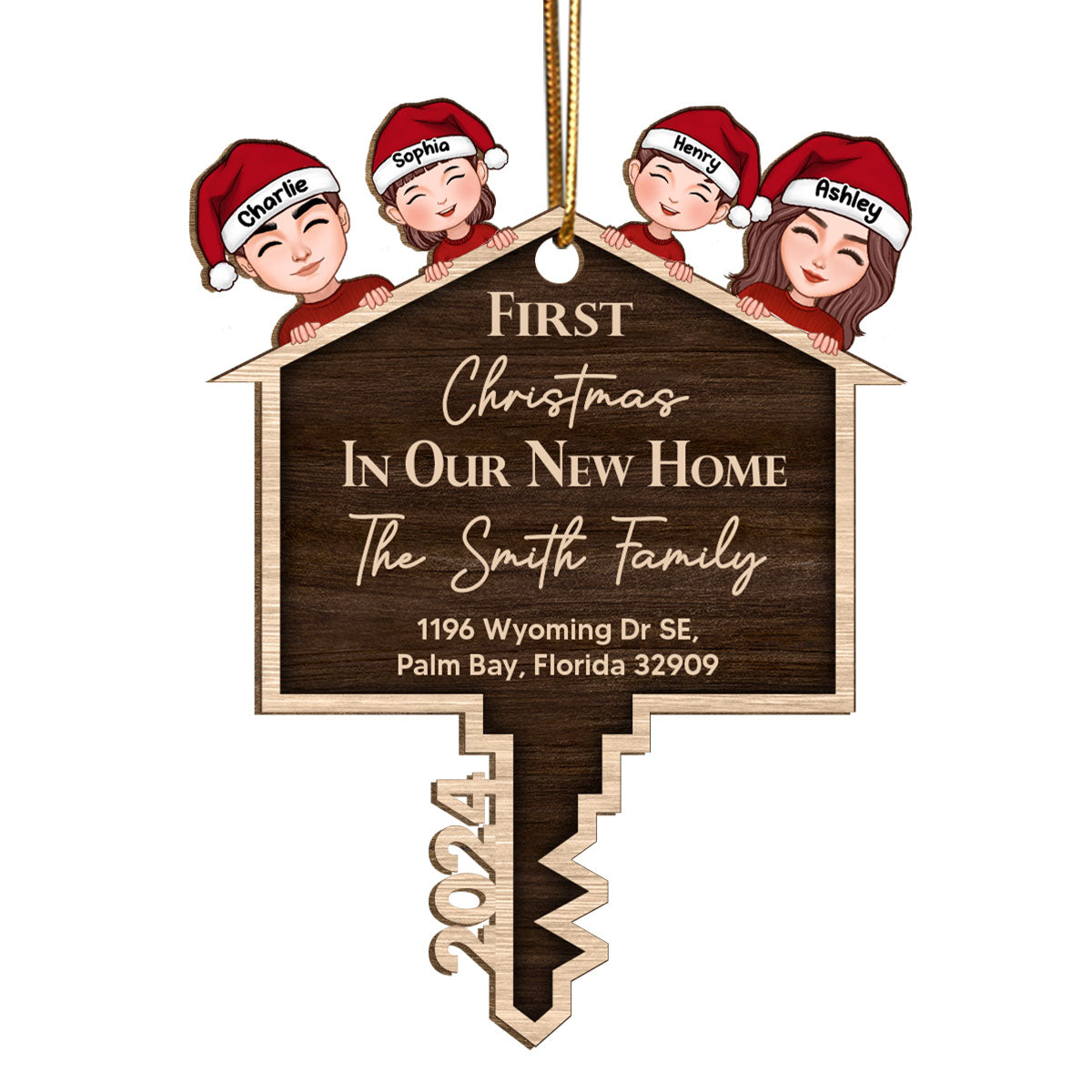 First Christmas In Our New Home Personalized Wooden Ornament, House Key Ornament For Christmas