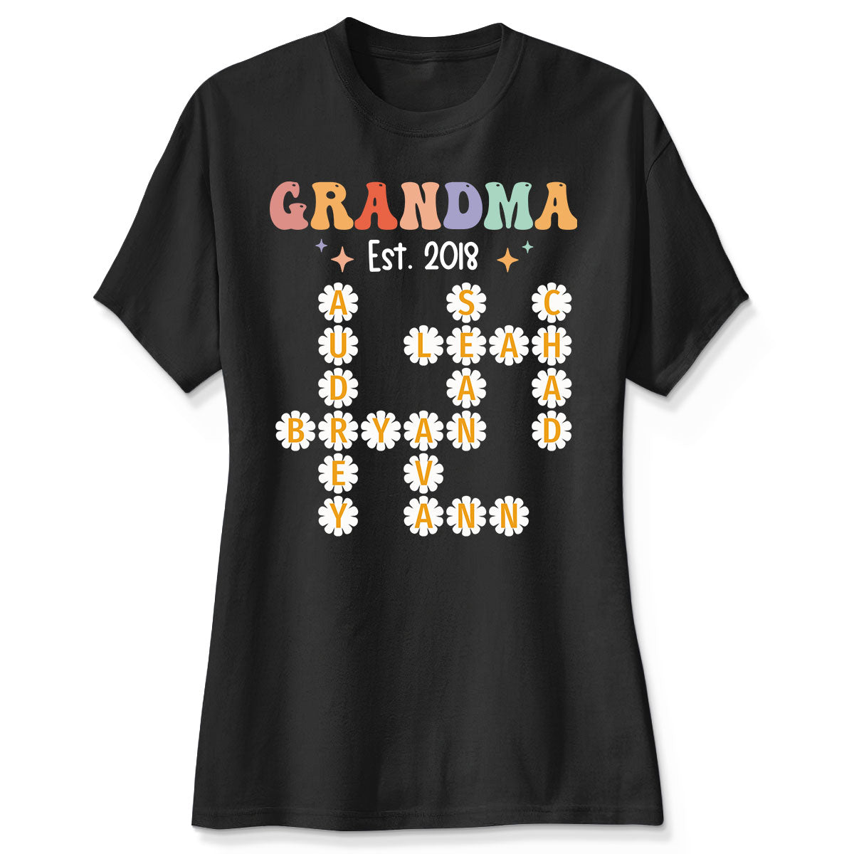 Grandma Mom Daisy Flower Crossword Art Puzzle Personalized Shirt