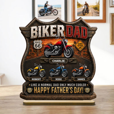 Biker Dad Cooler Dad - Personalized 2-Layered Wooden Plaque - Father's Day Gift For Dad, Husband, Grandpa, Bikers