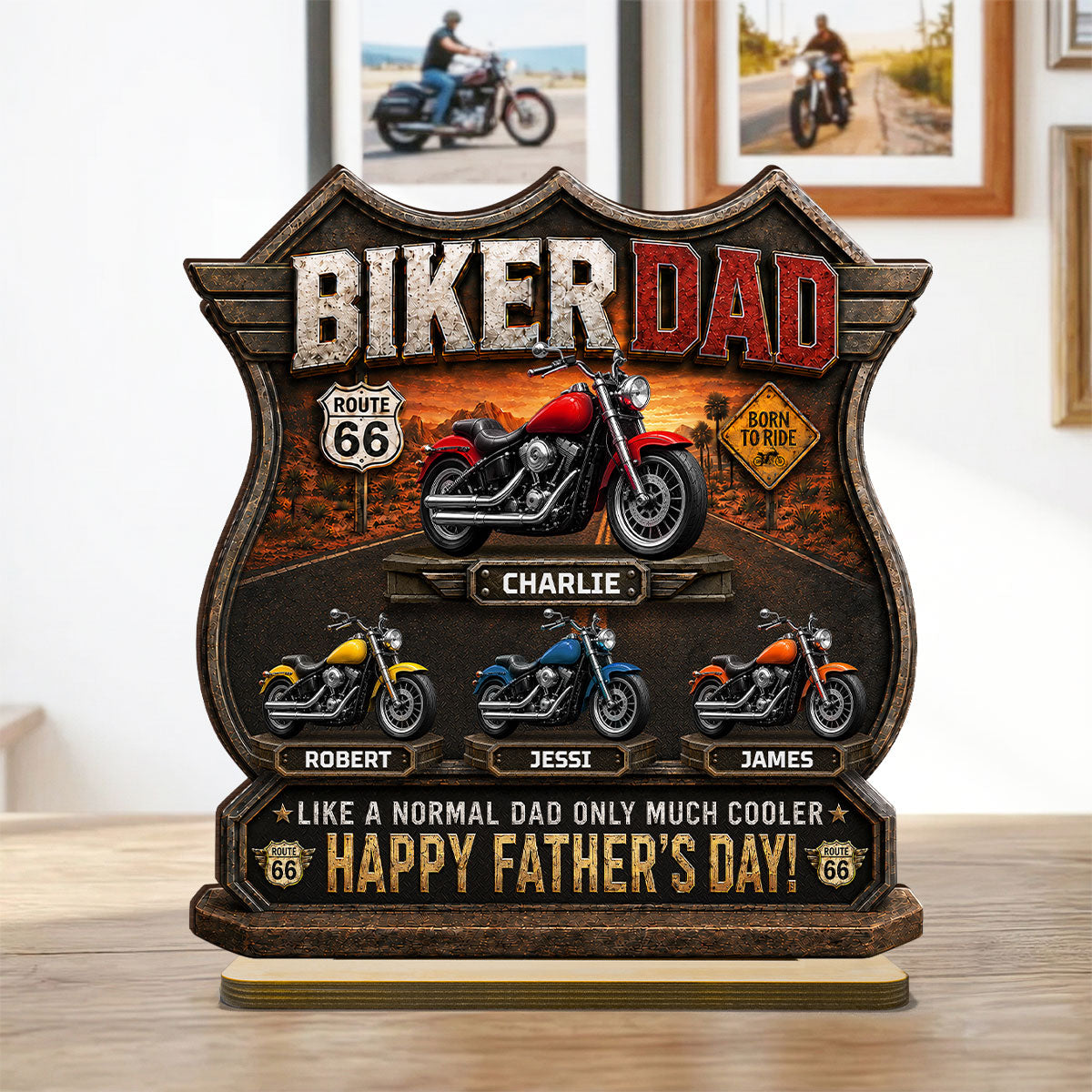 Biker Dad Cooler Dad - Personalized 2-Layered Wooden Plaque - Father's Day Gift For Dad, Husband, Grandpa, Bikers