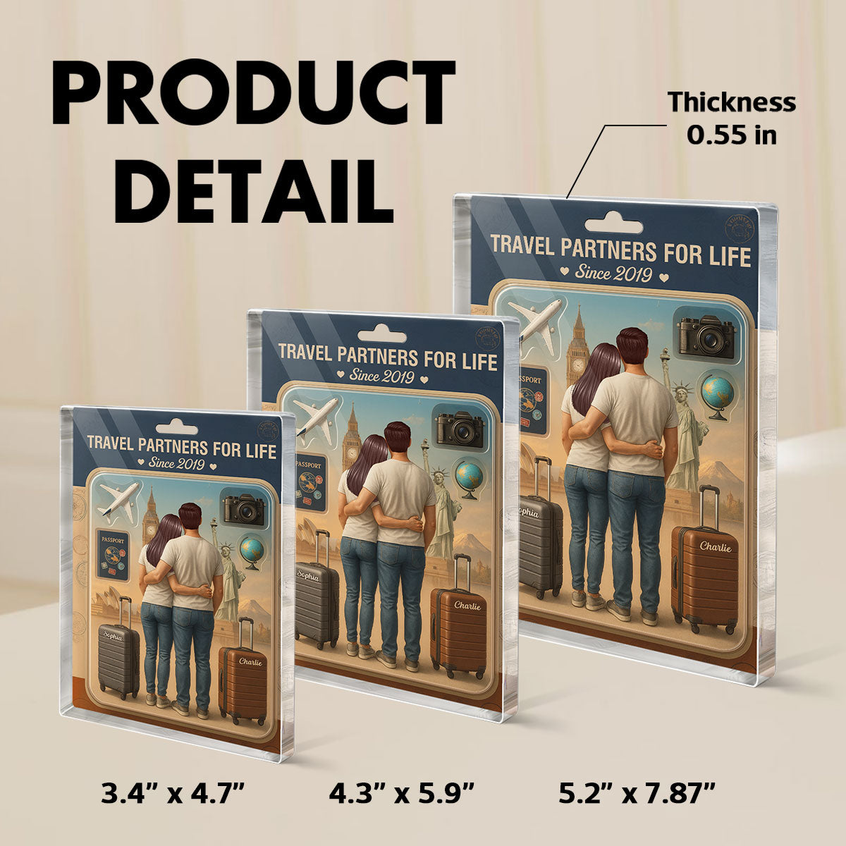 3D Effect Custom Figure Couple Traveling Partners For Life Personalized Rectangle Acrylic Block