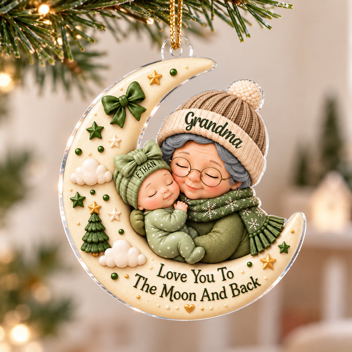 First Christmas as Grandma Love to the Moon and Back - Personalized Acrylic Ornament - Christmas Gift for Grandma