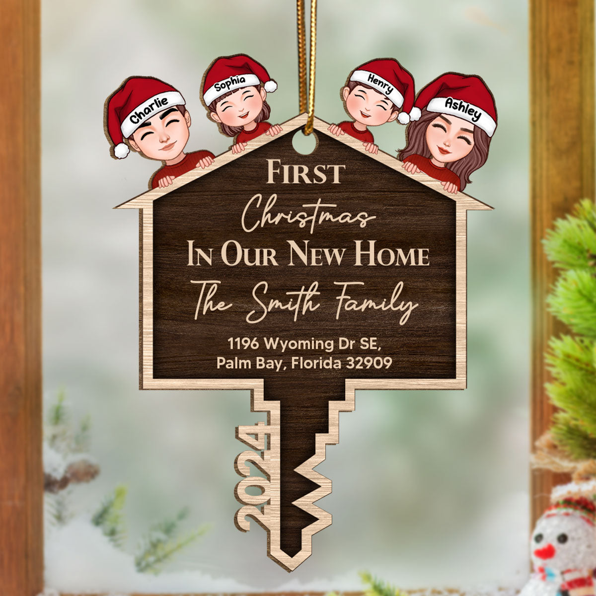 First Christmas In Our New Home Personalized Wooden Ornament, House Key Ornament For Christmas