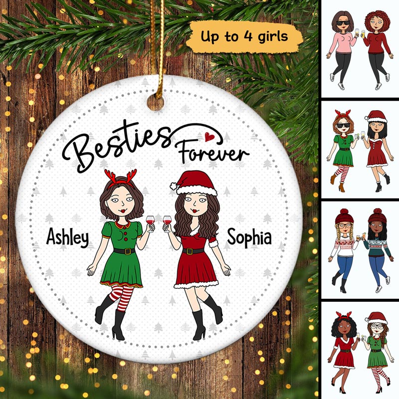 Standing Funny Besties Christmas Personalized Circle Ornament