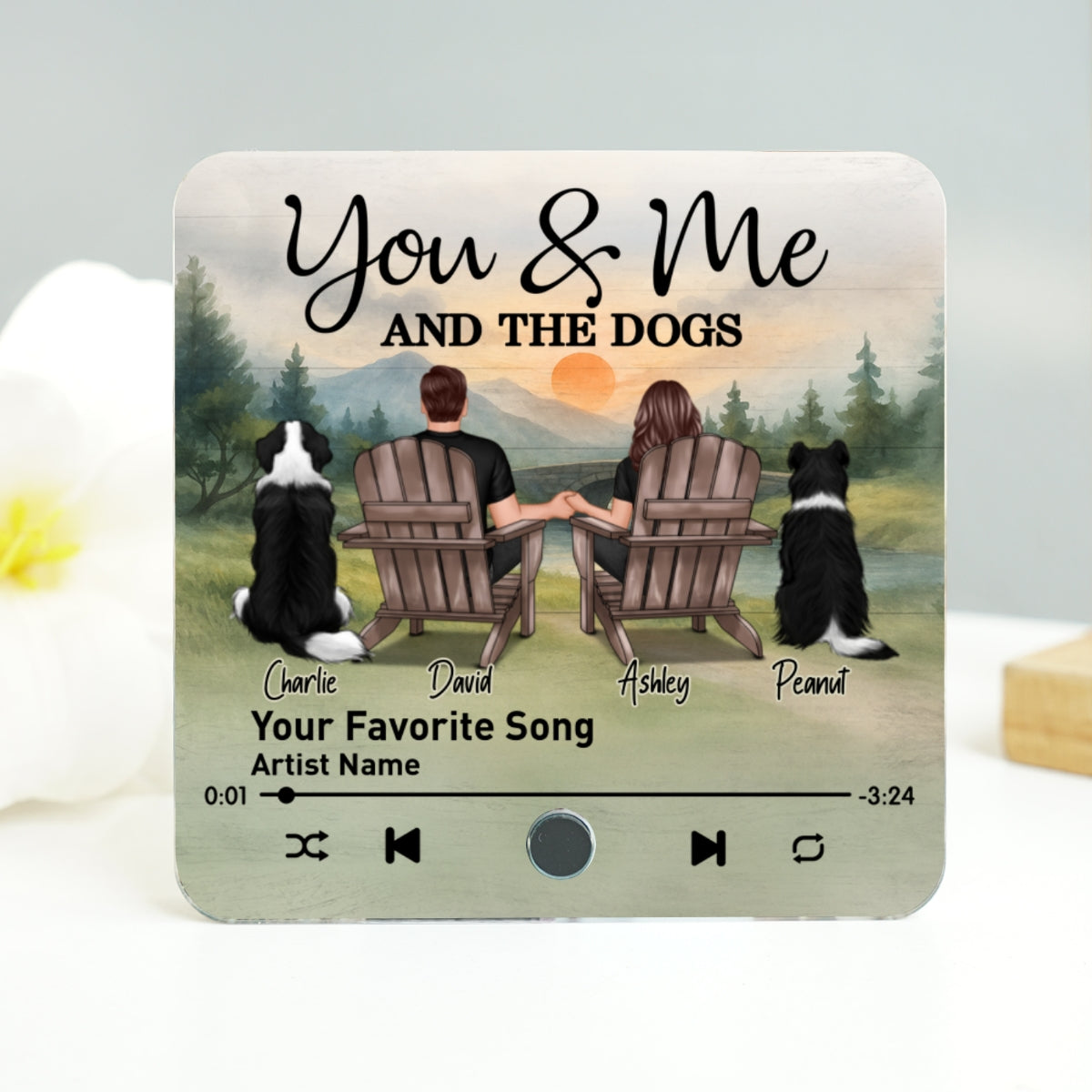 Retro Vintage Couple You Me And The Dogs Mountain Landscape Personalized Music Fridge Magnet