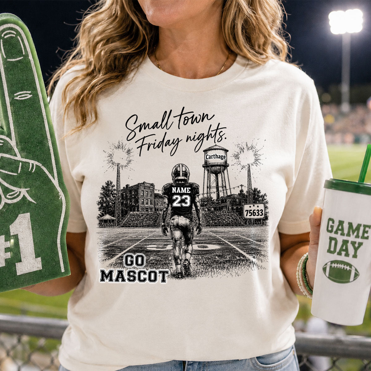 Custom Town Name and Zip Code - Personalized Shirt - Small Town Football, Game Day Hometown Spirit