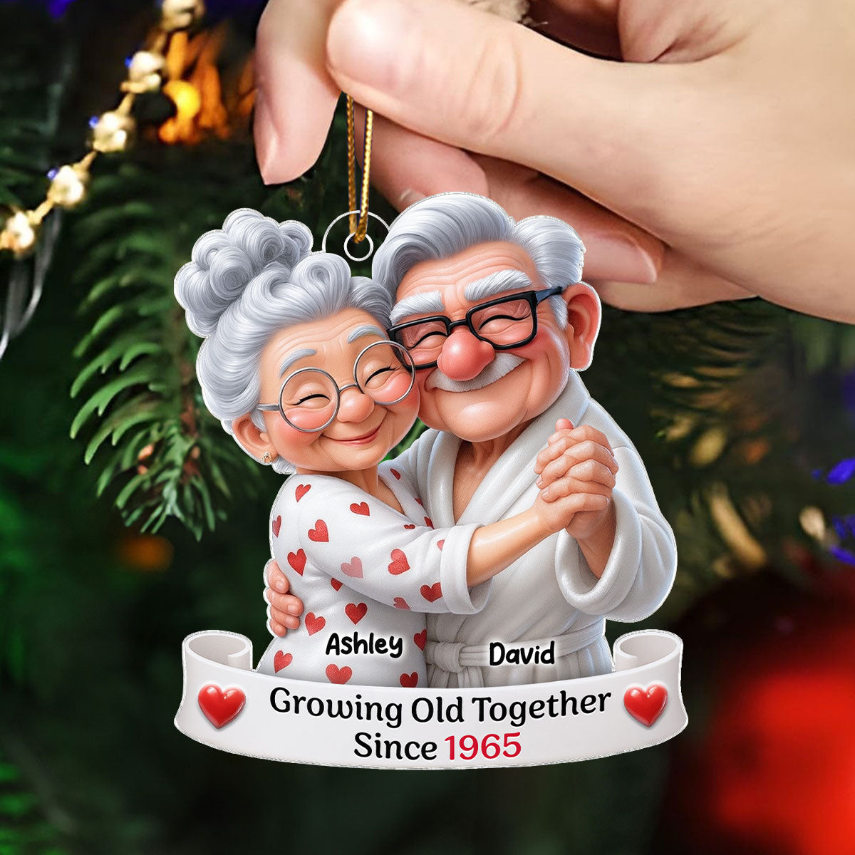 Personalized Old Couple Dancing Acrylic Ornament, Growing Old Together, Christmas Gift For Couple, For Her, For Him, For Wife, For Husband, For Grandparents