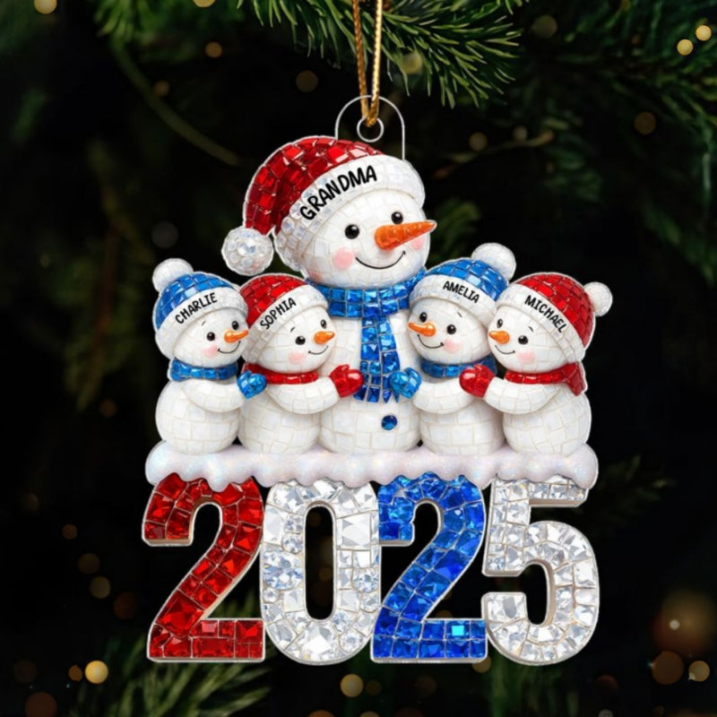 3D Rhinestone Effect Snowman Grandma Grandkids - Personalized Acrylic Ornament - Christmas Gift for Grandmas
