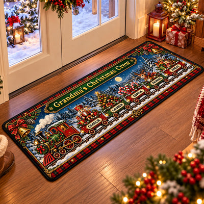 Grandma's Christmas Crew Train - Personalized Runner Rug - Festive Christmas Decor Gift for Grandma