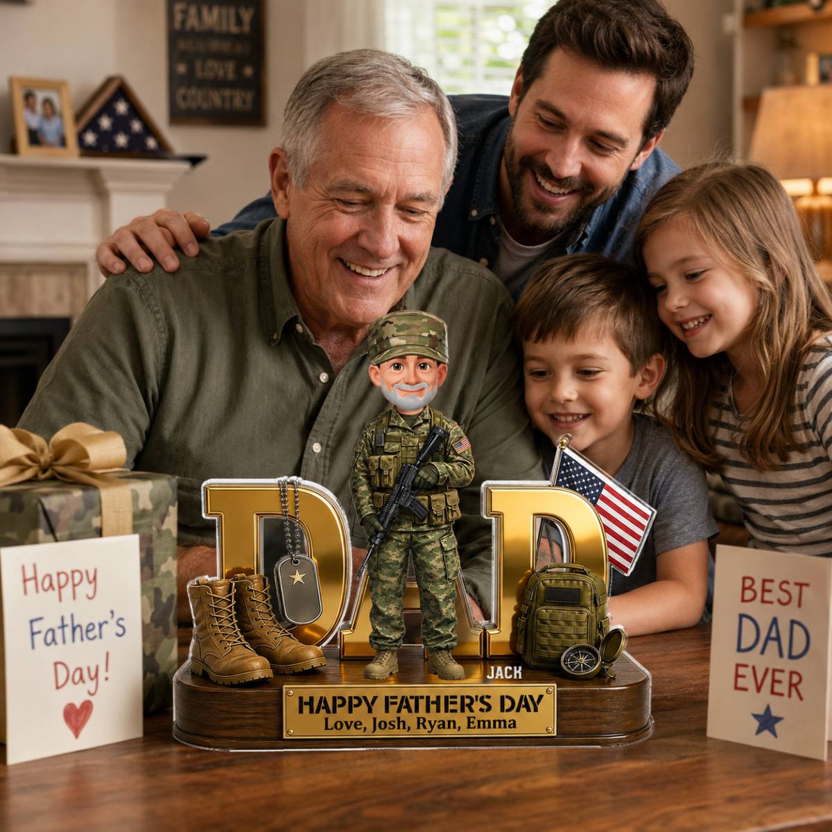 Proud American Army Military Hero Dad 2D Flat - Personalized Acrylic Block Plaque - Father's Day Gift For Dad