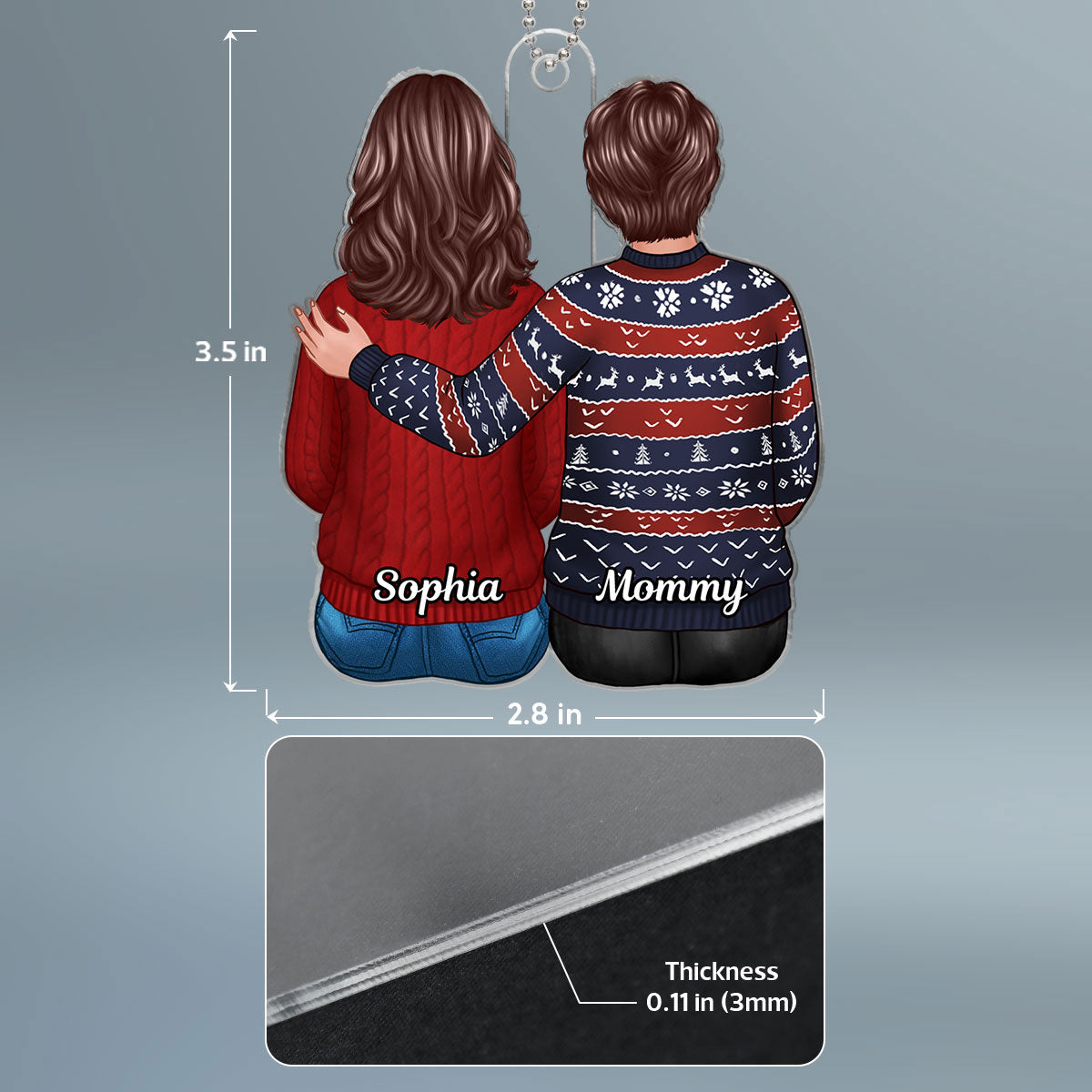 Family Dad Mom Son Daughter Sitting Hugging Christmas Gift Personalized Acrylic Ornament