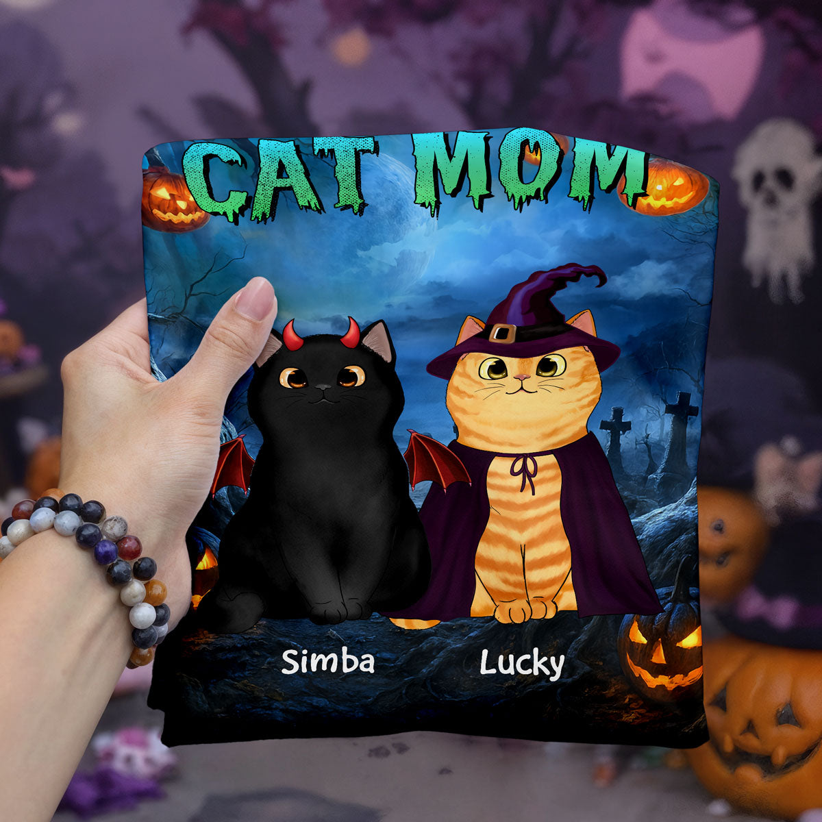 Cat Mom Halloween Night Theme Personalized Shirt, Pawfect Costume for Cat Lover