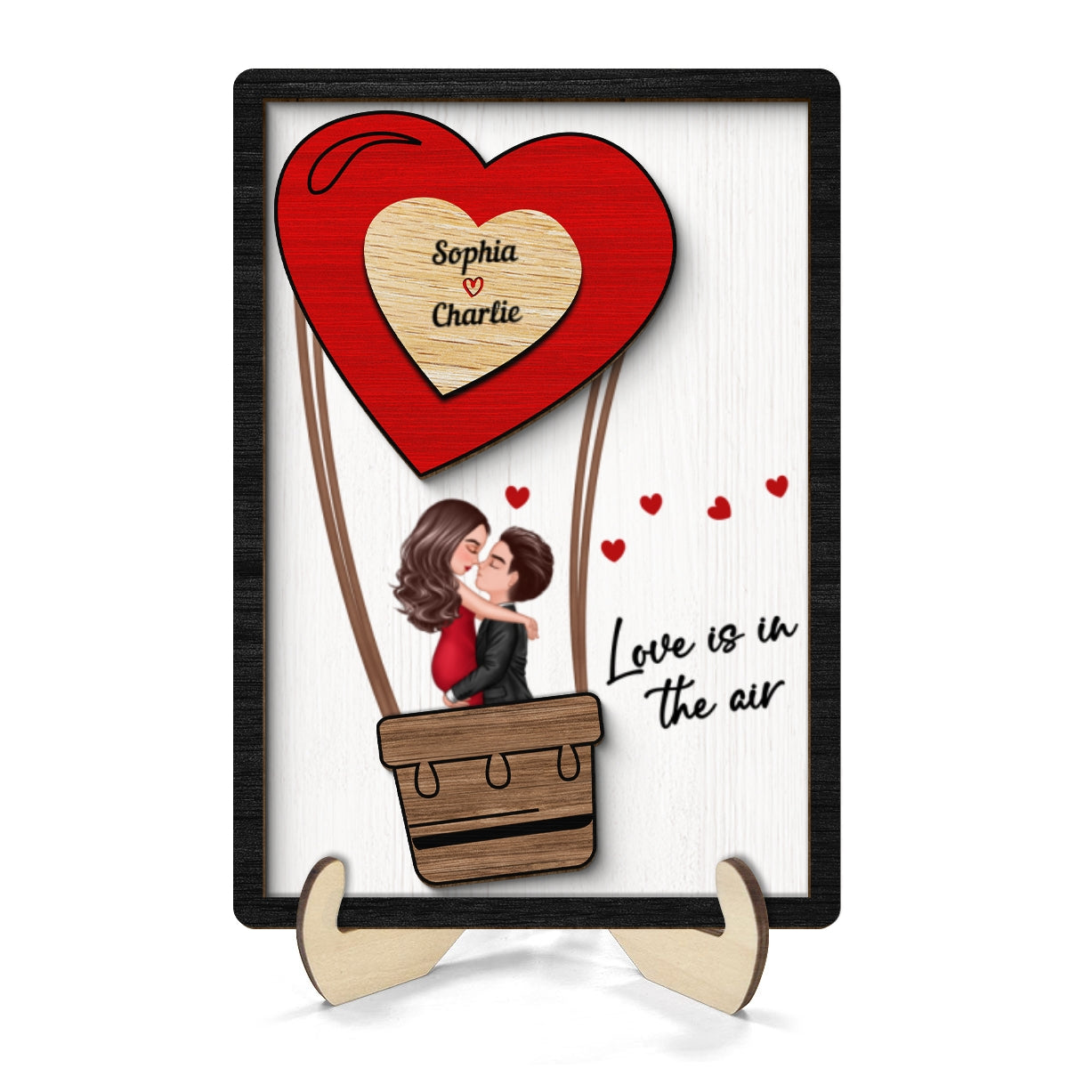 Couple Kissing On Air Balloon  Gift Personalized 2-layer Wooden Plaque
