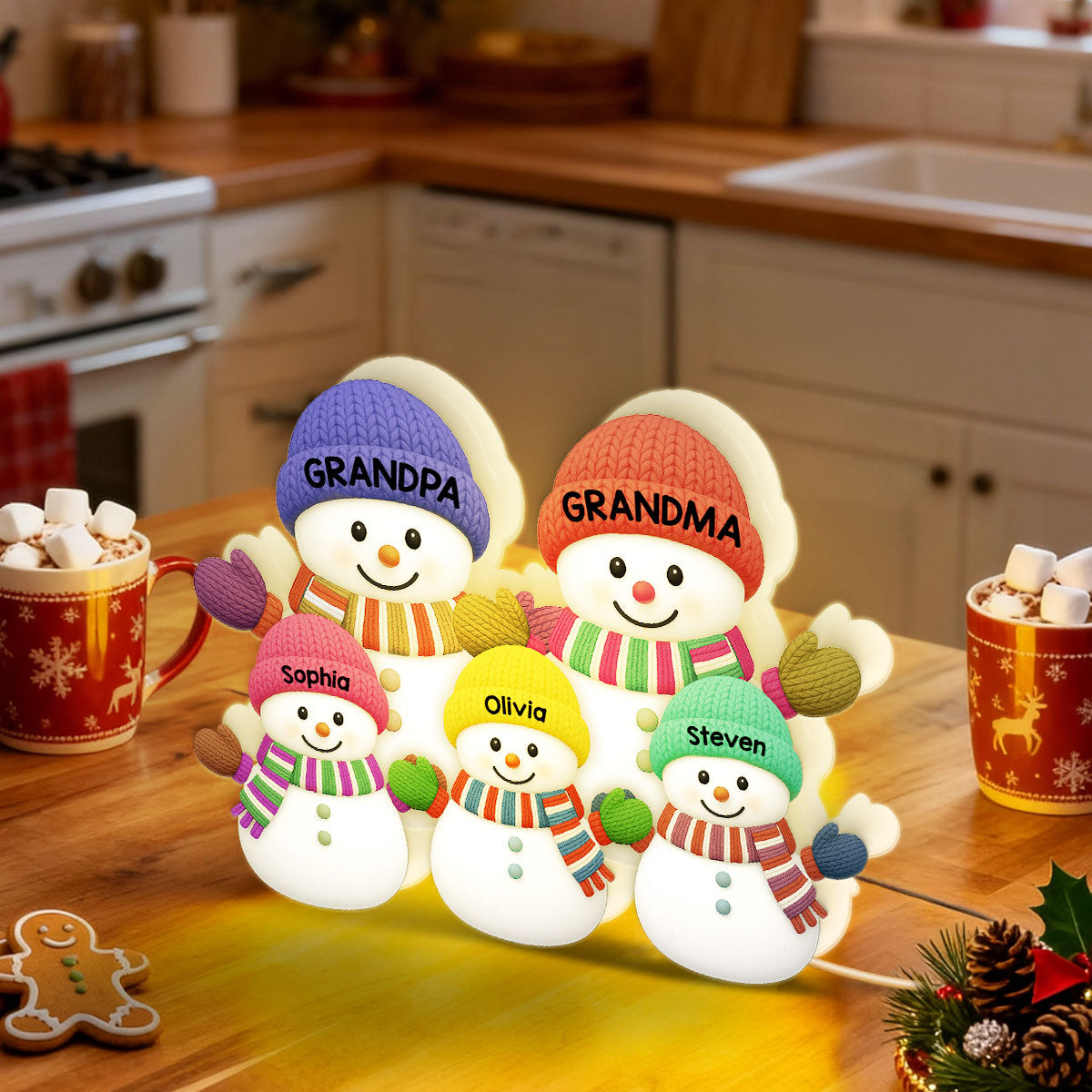 3D Effect Heartwarming Christmas Grandma Grandkids Snowman Together - Personalized Light Box - Gift For Grandmas