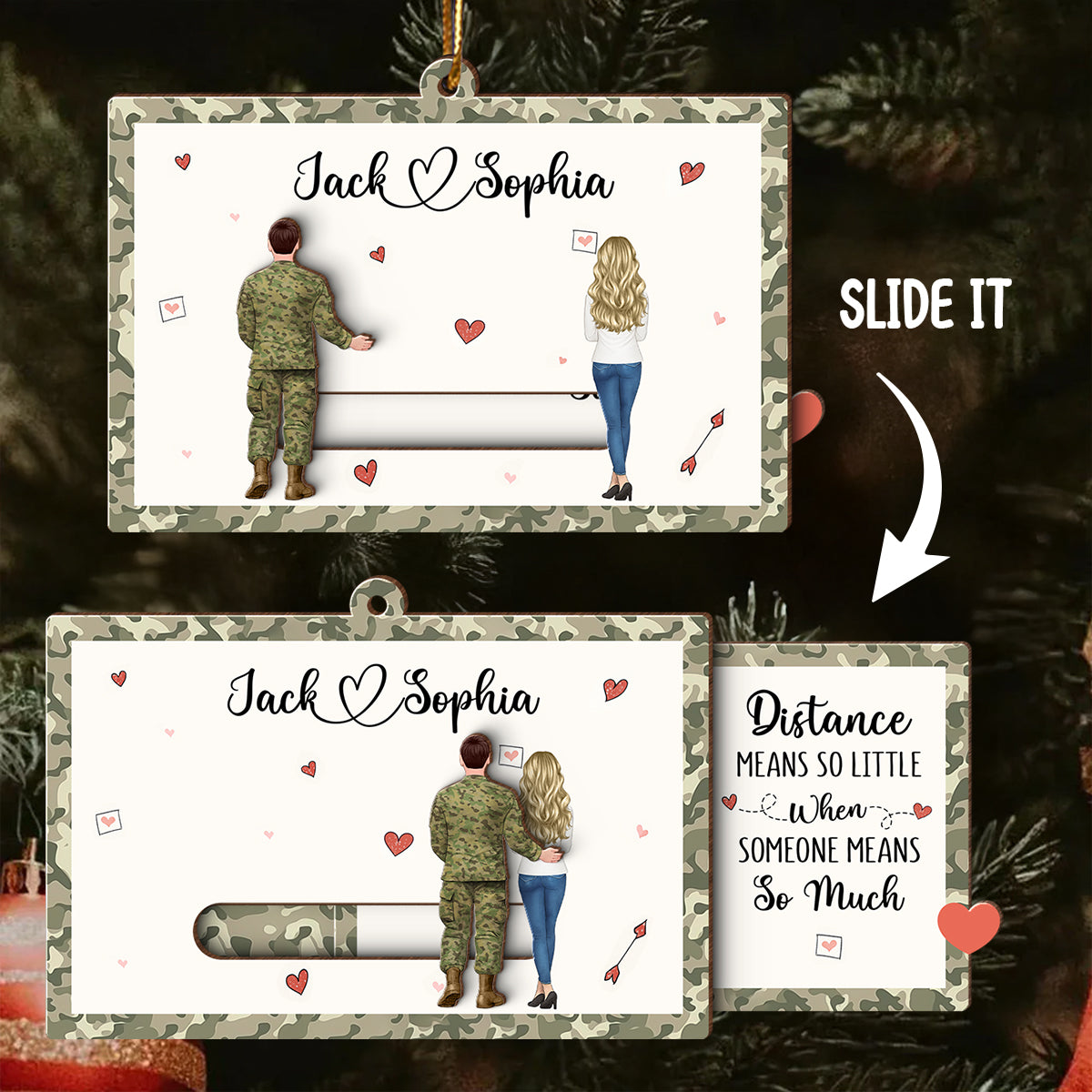 Distance Mean Nothing When Someone Mean Everything - Personalized Slide Ornament - Christmas Gift For Army Couple