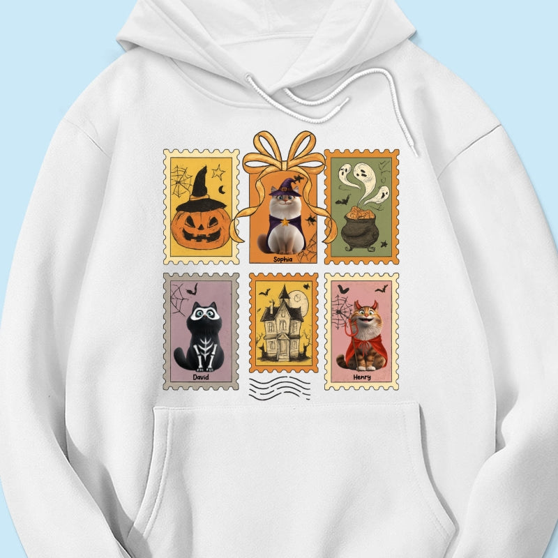 Cute Cats Retro Halloween Postage Stamp Sweatshirt – Cute & Spooky Fall Personalized Sweatshirt