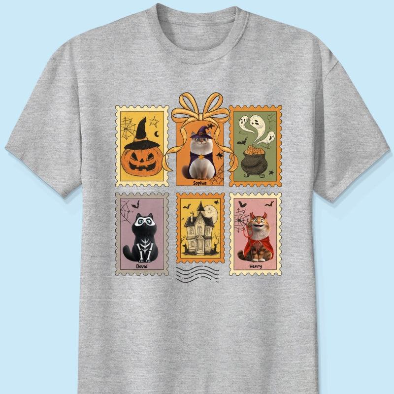 Cute Cats Retro Halloween Postage Stamp Sweatshirt – Cute & Spooky Fall Personalized Sweatshirt