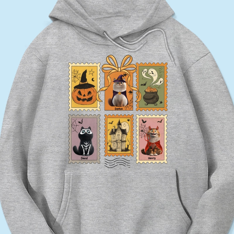 Cute Cats Retro Halloween Postage Stamp Sweatshirt – Cute & Spooky Fall Personalized Sweatshirt