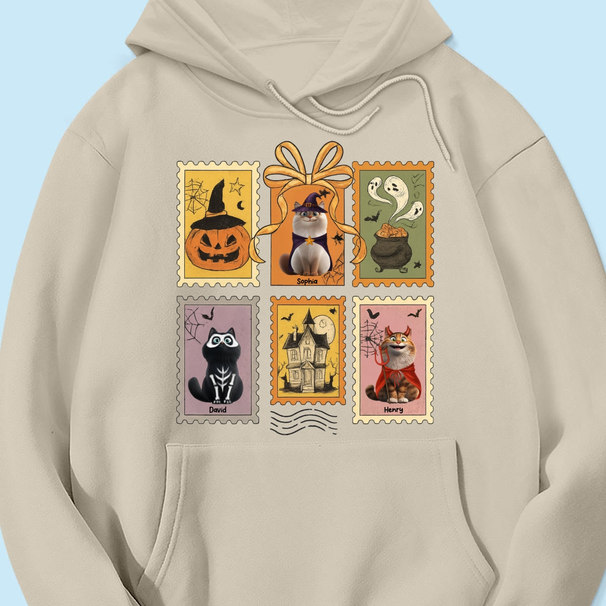 Cute Cats Retro Halloween Postage Stamp Sweatshirt – Cute & Spooky Fall Personalized Sweatshirt