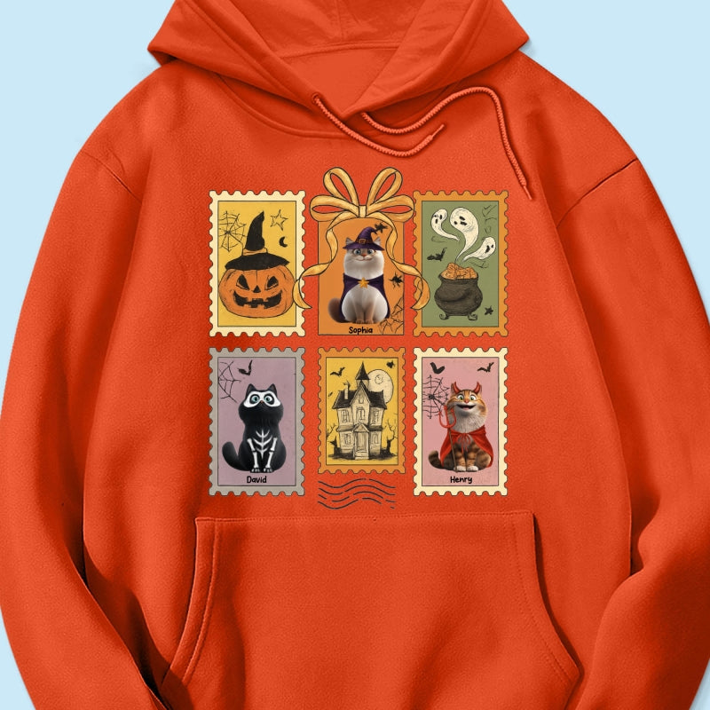Cute Cats Retro Halloween Postage Stamp Sweatshirt – Cute & Spooky Fall Personalized Sweatshirt