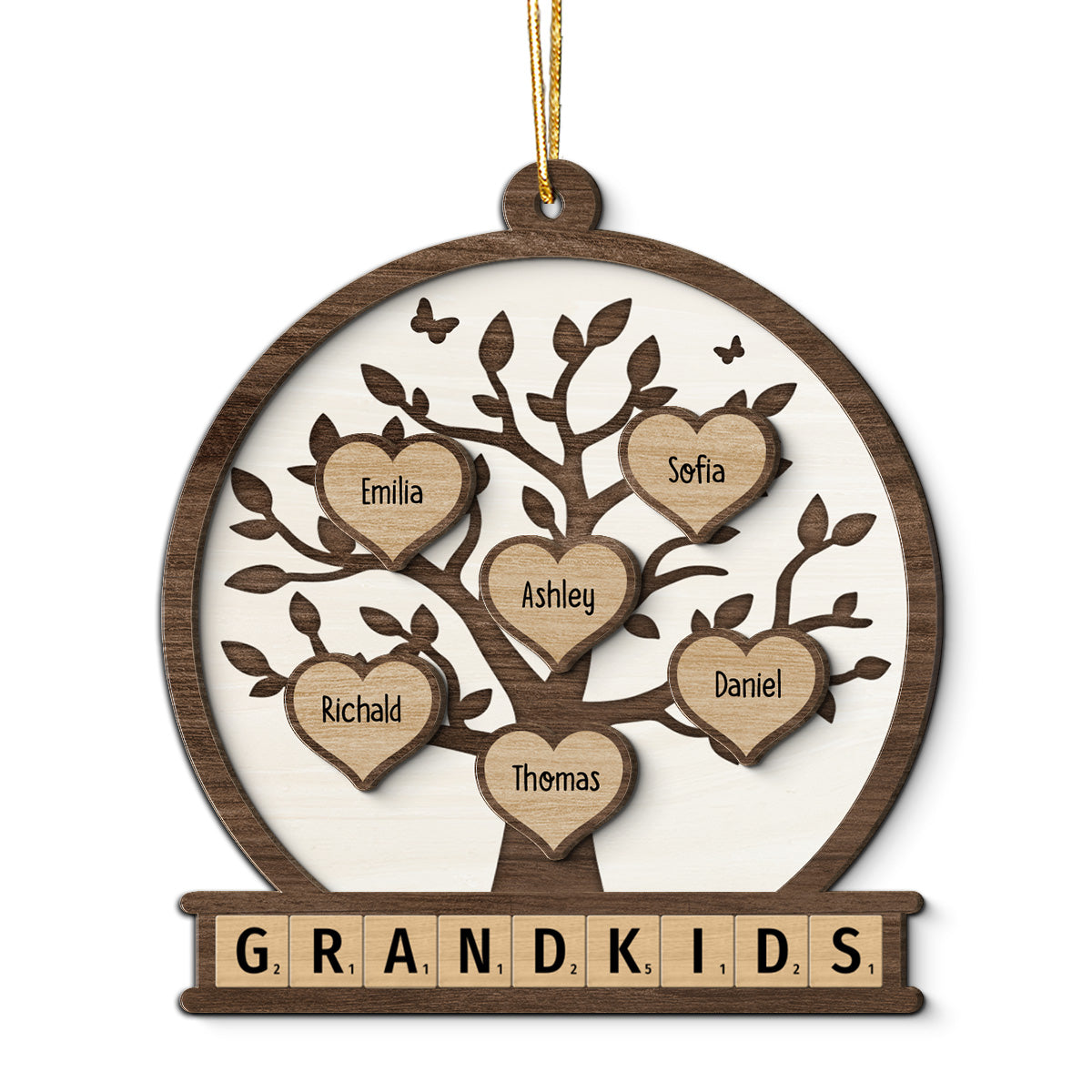 Grandkids Heart Tree Personalized 2-Layer Wooden Ornament