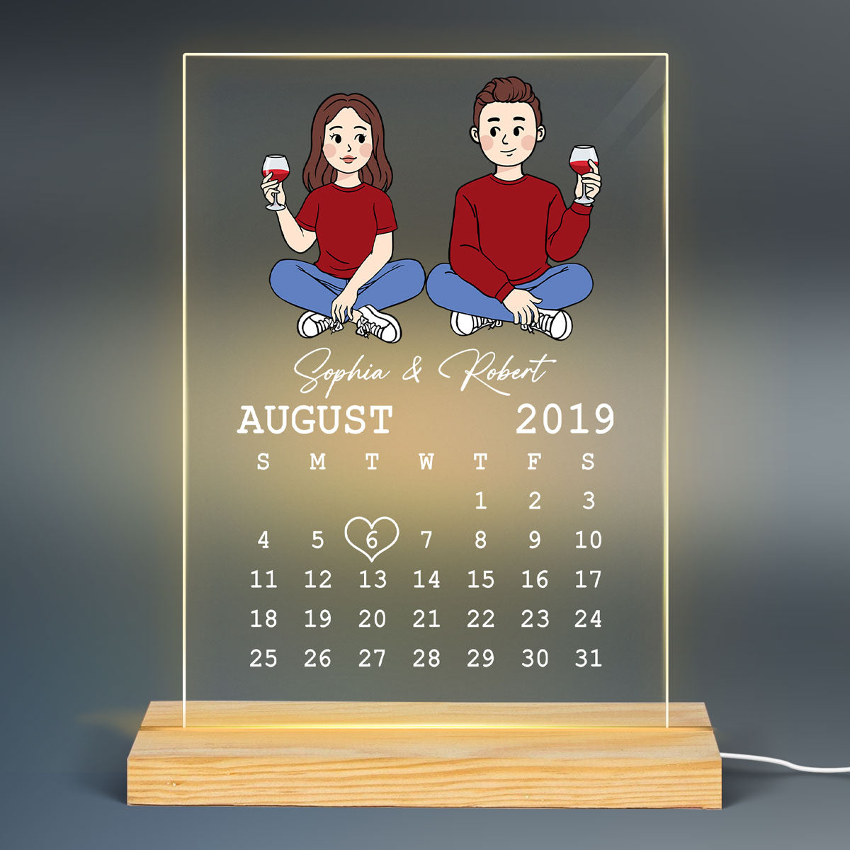 Cartoon Couple Anniversary Calendar Personalized Acrylic LED Lamp Night Light