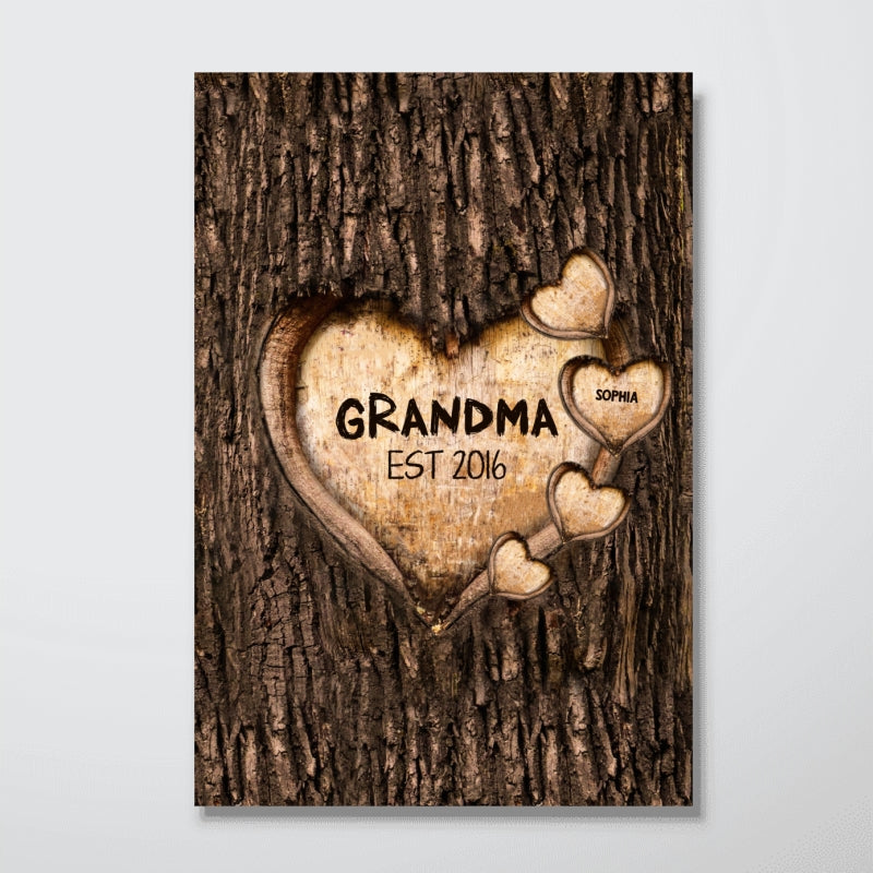 Grandma Mom Hearts Engraved Tree Personalized Vertical Poster