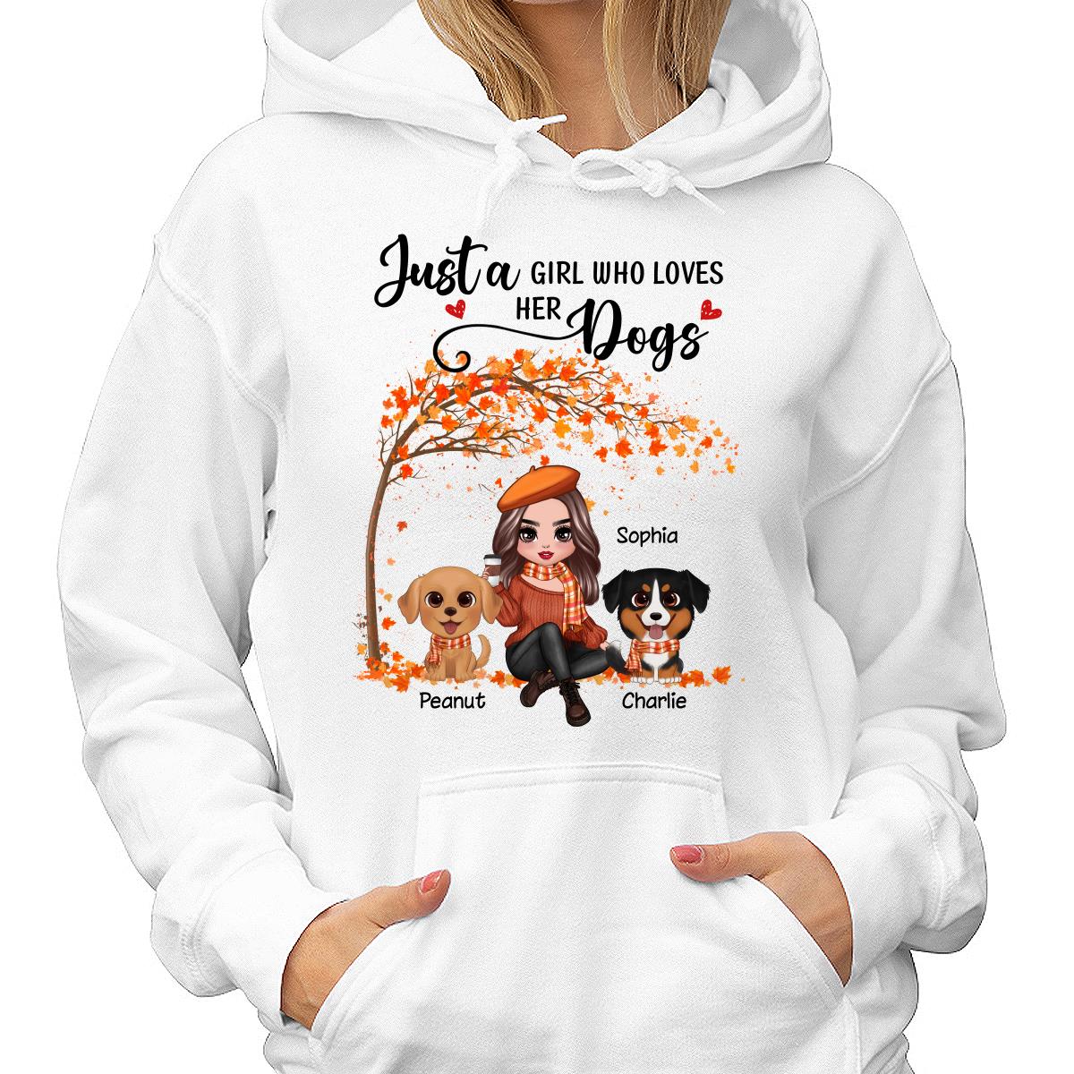 Fall Season Doll Woman Sitting With Watercolor Cute Dogs Personalized Shirt