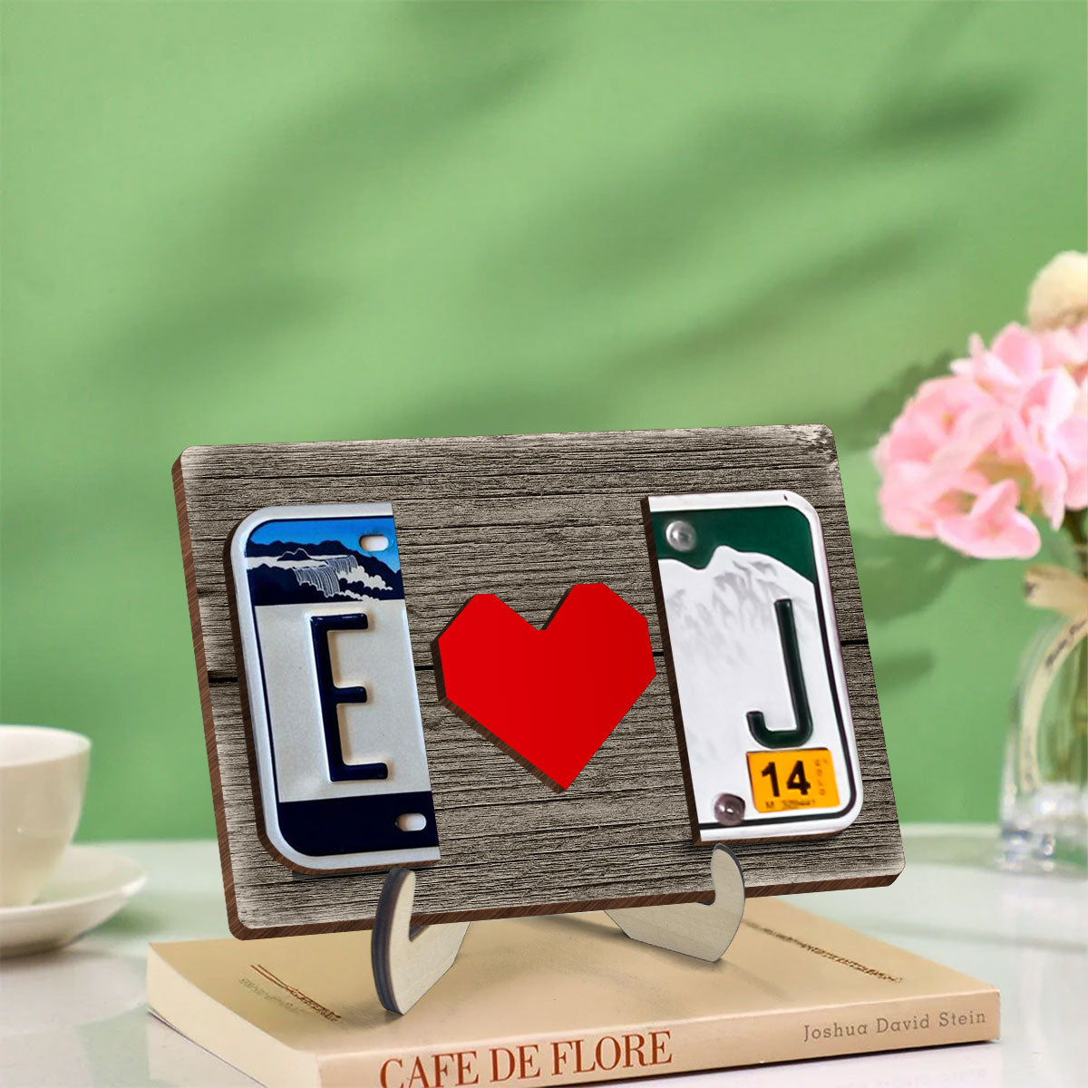 Custom License Plate Initials Couple with Red Heart Personalized Gift for Him for Her