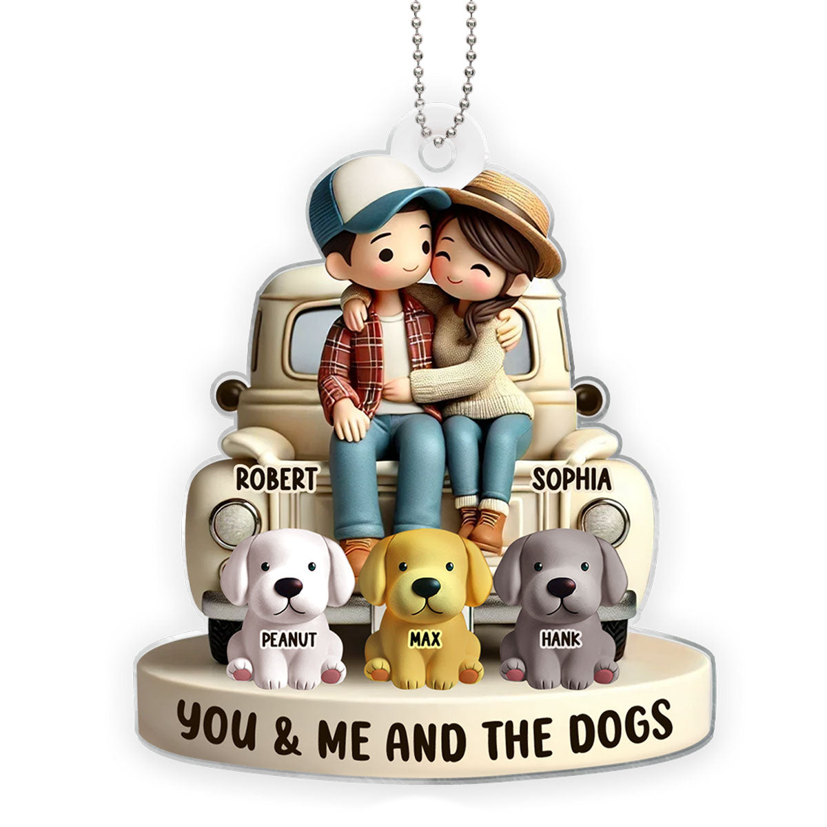 3D Effect Couple On Truck You Me And The Dog Cats Personalized Acrylic Car Hanger Ornament, Heartfelt 2025  Gift For Couple, For Dog Lovers, Cat Lovers