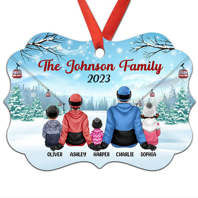 Winter Family Sitting In Snow Personalized Christmas Ornament